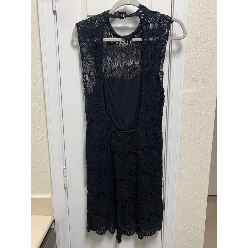 Free People Intimately Black Crochet Open Back Bodycon Midi Dress Size Large - Picture 5 of 9